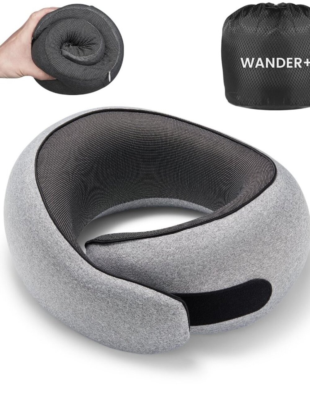 WANDER+ Memory Foam Travel Neck Pillow (Gray)